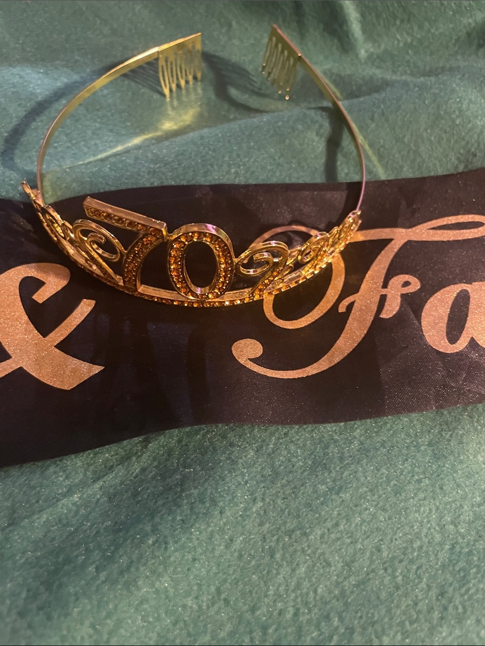 “70” Birthday Tiara Gold and Metal Crown and Sash